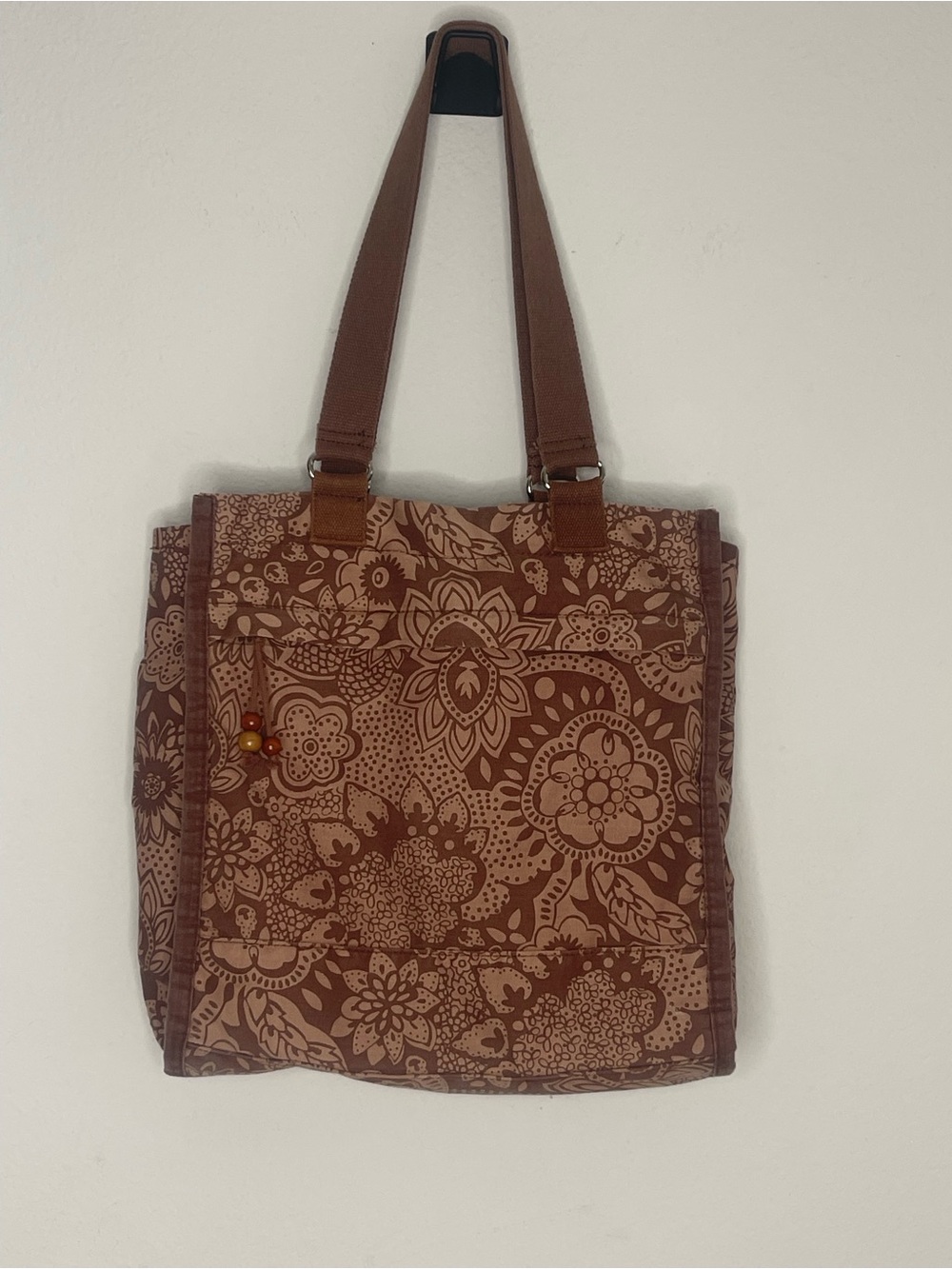 Brown Boho Style Floral Tote Bag - Versatile Everyday Shoulder Bag